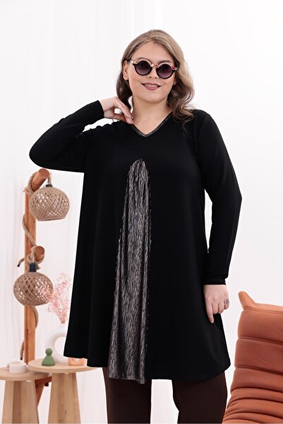 Siyezen Plus Size Silver Detailed Tunic Blouse
