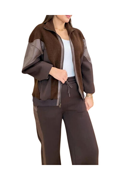 Qualia Butik Women's Leather Paneled Design Tracksuit Set