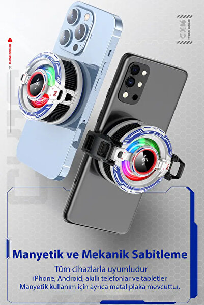 Memo CX16 iOS Android Soğutucu 15W Manyetik RGB Telefon Soğutucu –Anında Hızlı Soğutma,Sessiz Fan Soğutma