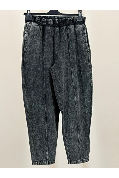 JOOQSTORE Elastic Waist Anthracite Denim Pants