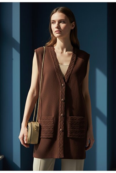 ENDAMIM Women's Boat Neck Long Knit Vest Sleeveless Buttoned Pocketed for Dai...