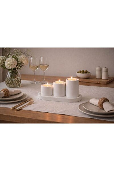 LİZA HOME DECORATION El Yapımı Silindir Mumluk Seti 3’lü Küçük Boy Mumluk-Tep...