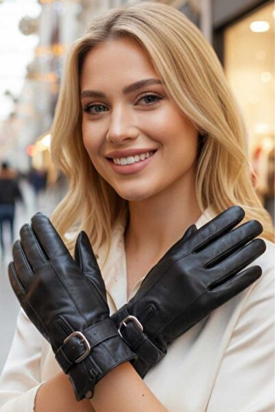 Trenderrs Women's Belt Buckle Lined Genuine Lambskin Leather Gloves