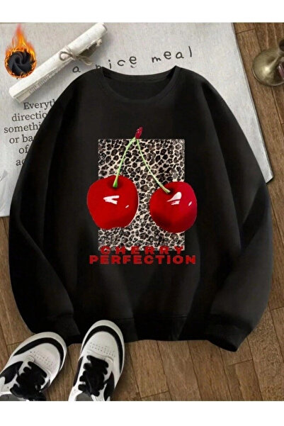 Cool & Sexy Kiraz Printed Oversized 3 Thread Sweat Black