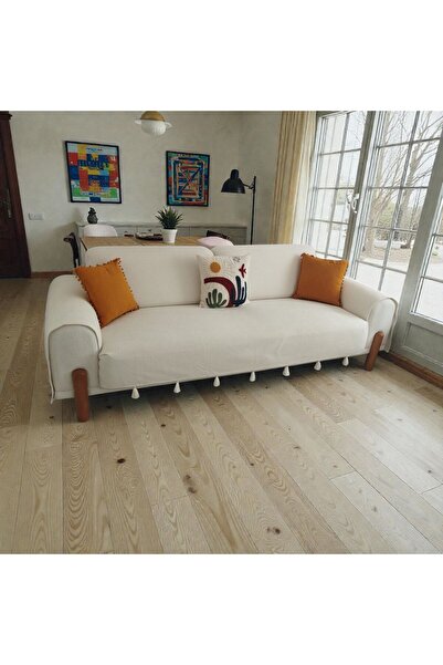 DESİGNBYASYAA Pati Dostu Koltuk Örtüsü Döşemelik Kumaş Püsküllü Kaymaz Sırt V...