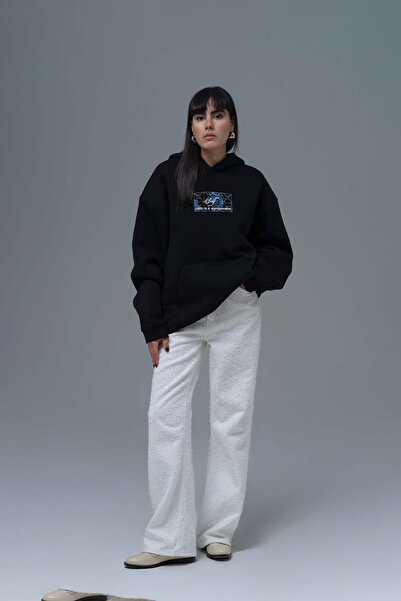 Be Good To Yourself Oversize Sweatshirt Kadın Siyah