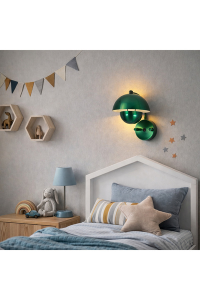 MOİRA Dekor Metal E/14 Lampholder Glossy Green Sconce Modern Living Room Bedroom Wall Lamp, Eylul-15683-D