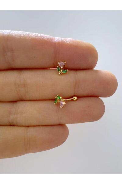 Arescollection 1 adet zirkon taşlı zarif çiçek tragus helix lobe uyumlu piercing