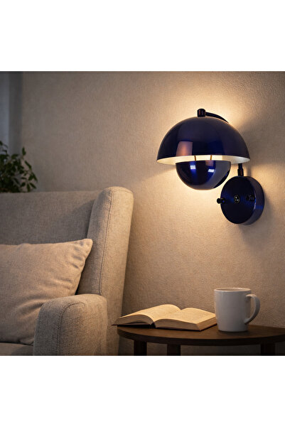 MOİRA Decor, E/14 Lampholder Glossy Navy Blue Sconce Modern Living Room Bedroom Wall Lamp, Eylul-15683-F