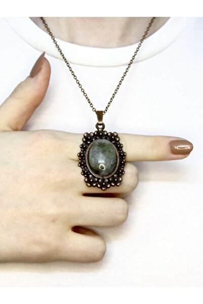 esha Natural Stone Labradorite Natural Stone Flower Pattern Authentic Women's Necklace with 45 cm Chain Euk31L