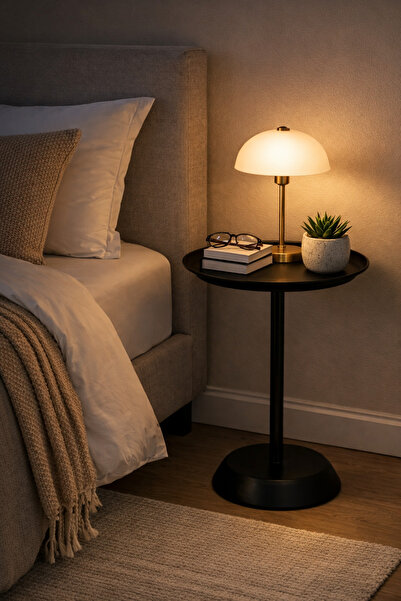 SADANHOME Slim black side table with a textured base