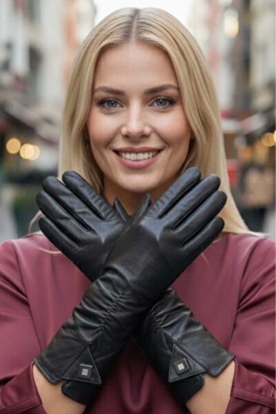 Trenderrs Women's Drawstring Design Long Wrist Lined Genuine Lambskin Leather Gloves