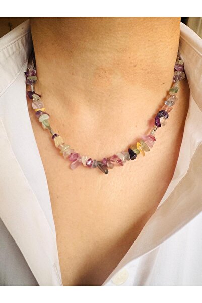 DEVİ fashion Fluorite Natural Stone Necklace 45 cm