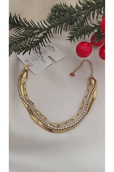 DİAVENTA TAKI VE AKSESUAR 100% Steel 316L Steel Bracelet with Three Different Chains, Does Not Tarnish, Does Not Fade, 17+5 cm