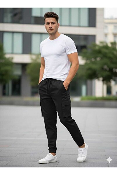 PENGORA Men's Cargo Pocket Summer Side Pocket Elastic Waist Relax Fit Comfortable Cut Elastic Cuffed Trousers
