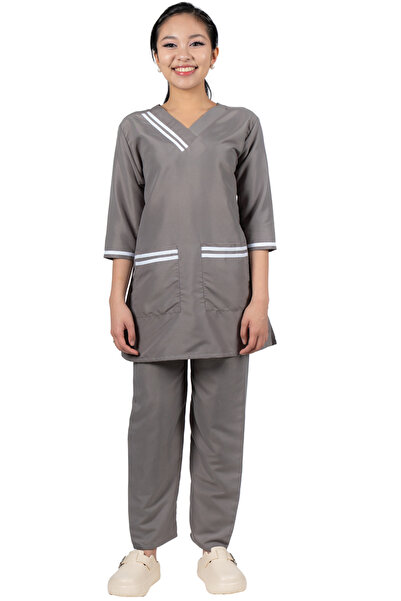 ABSHIR Housemaid/Khadama/Nanny Uniform Set, with 3/4 Sleeves and Trousers, with Front Pockets COTTON