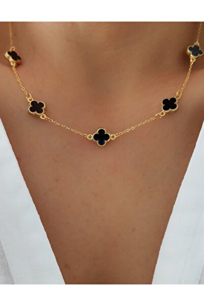 DENİZDENAL Black Flower Gold Necklace