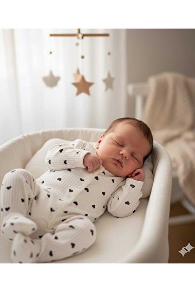 MiniBou Bebek Pamuklu Ayıcık Desenli Tulum - Krem