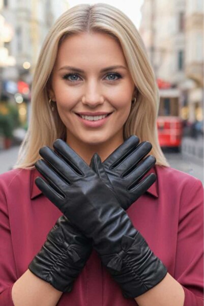 Mood Agenda Women's Bowknot Long Ankle Lined Genuine Lambskin Leather Gloves