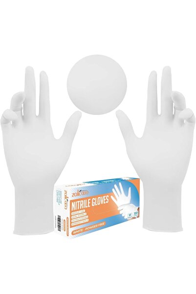 Zalcoon WhiteNitrile Exam Disposable Gloves, Medium,Powder Free, Latex Free, Multipurpose