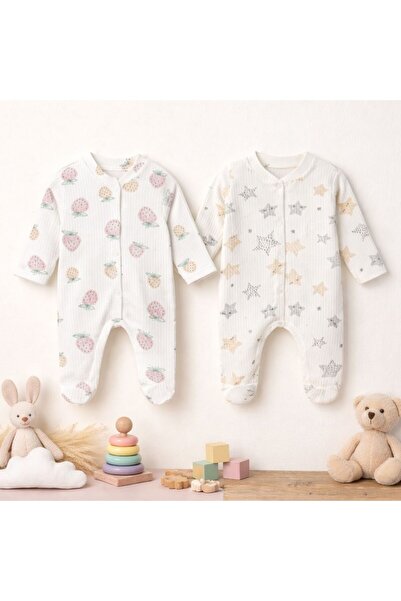 MiniBou Newborn Baby Cotton Booties Patterned 2-Piece Romper 0-3-6 Months Hos...