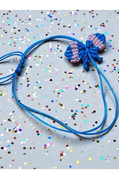 puffydik Butterfly Figured Macrame Rope Bracelet Blue |   Pink Detail |   Adjustable Handmade