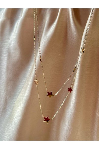 D&Z ACCESSORİES Layered Gold Chain Necklace with Star Detail |   Multi-Look Star Necklace Steel