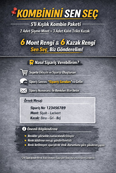 legends butik Kombinini Oluştur | 5’li Erkek Kışlık Set | 2 Şişme Mont + 3 Fi...