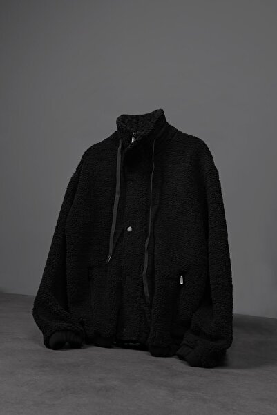 Slatra Jachetă de pluș neagră pentru bărbați