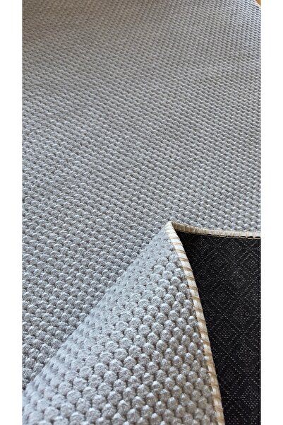 ANUTYA HOME Açık Gri Kaymaz Tabanlı Özel Ölçü Kabartmalı Tozumayan Salon Kori...