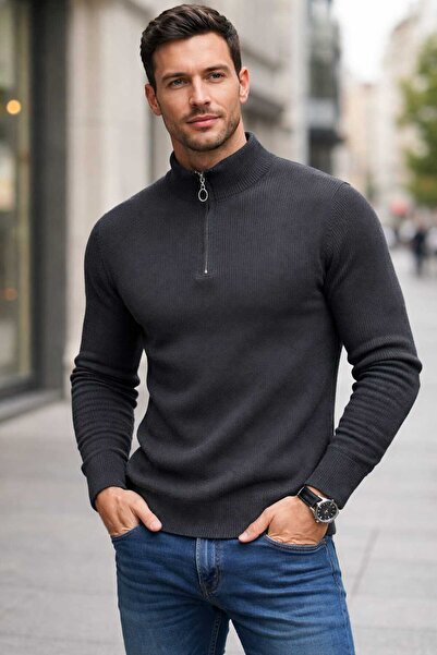restinatriko Thessaloniki Knit Mock Neck Zip-Up Men's Knitwear Sweater