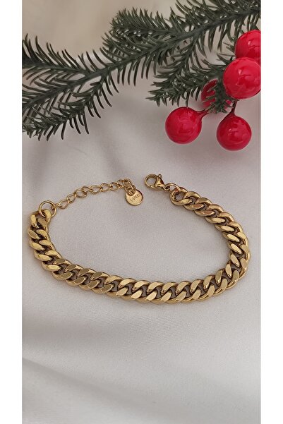 DİAVENTA TAKI VE AKSESUAR 100% Steel Thick Chain 316L Steel Bracelet Does Not Tarnish Does Not Fade 17+5 Cm-Unisex