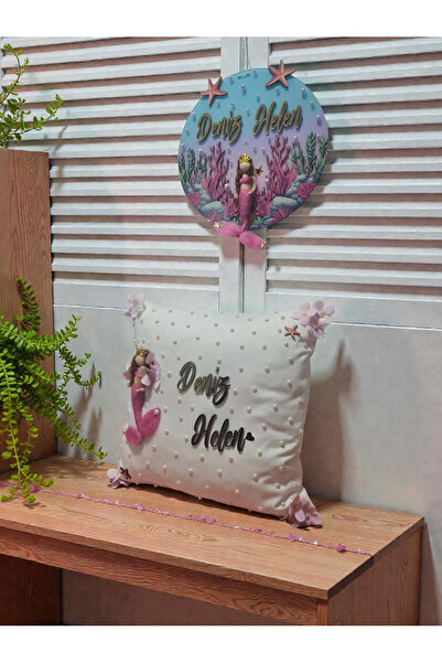 buketiket Dekoratif Keçe Deniz Kızı Peri Bebek Kapı Süsü ve Takı Yastığı 2 li...