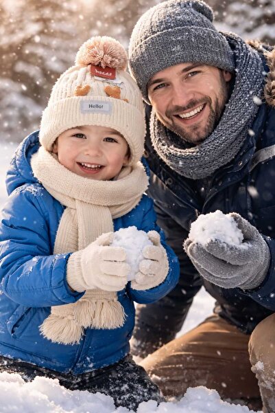 Kitti طقم قفازات وقبعة للأولاد مبطن بالصوف الداخلي