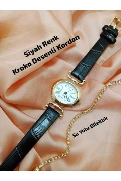 Brality Minimal Model Black Color Crocodile Patterned Cord Gold Case Women's ...