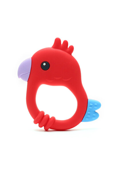 Moon Piece عضاضة ببغاء ملونة بتصميم جديد أحمر لعام 2015 - لعبة تسنين للأطفال مصنوعة من السيليكون الآمن غذائيًا (خالية من مادة BPA)