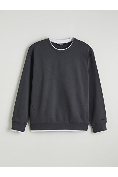 LC Waikiki Özmarka New Season Crew Neck Embroidered Men's Thick Sweatshirt