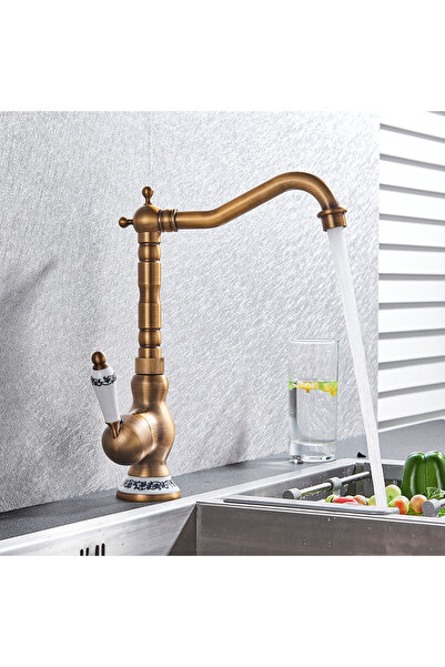 RT Baterie Baie Bucatarie Lavoar Chiuveta Retro Modern Antichizata Bronz Auriu Monocomanda Rotire 360°