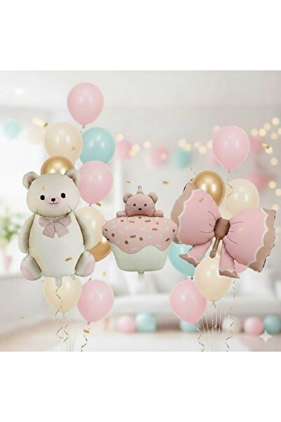 ÇITIPITISTORE Fiyonlu krem ayı kek fiyon balon doğum günü parti set