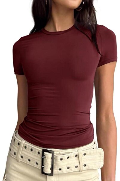 CODER SW Burgundy Crew Neck Basic Women's T-Shirt