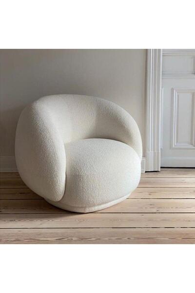 homejoyz كرسي بذراعين قماش بوكليه وخشب سويدي – أبيض – بلانكو – 88×90×90 سم