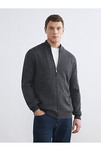 LC Waikiki Mg Trenden Anthracite Standard Fit Mock Neck Men's Knitwear Cardigan