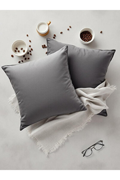 JACA 2-Piece Square Linen Fabric Solid Color Throw Pillow Cover (2 Pieces)