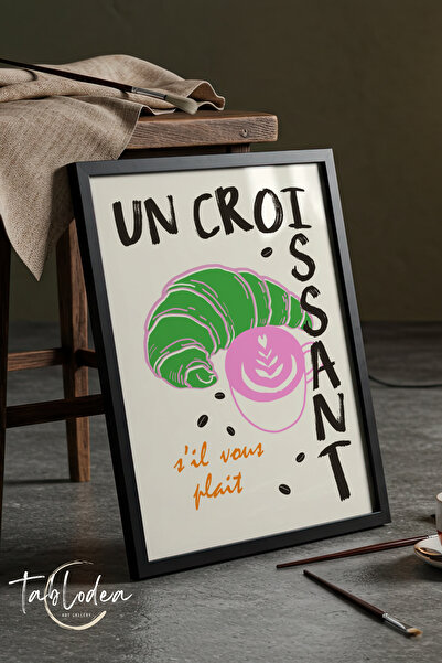 tablodea Poster cu tematică croissant și cafea, decor pentru bucătărie, cu ra...