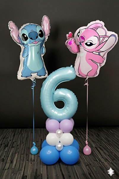 PARTİAVM 6 Yaş Lilo ve Stiç Doğum Günü Konsepti Mavi Rakam Balon Sütunu Uçan ...