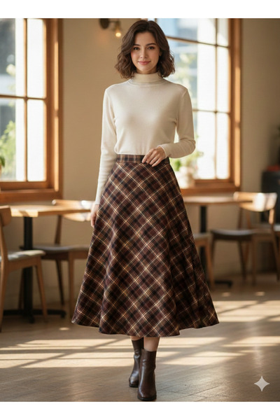 PNR WOMAN Ekose Desenli Kahve Etek