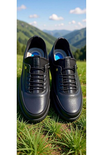 Ayakkabı Ülkesi Orthopedic Heel Gel 100% Genuine Leather Black Rubber Anti-Slip Sole Daily Men's Shoes