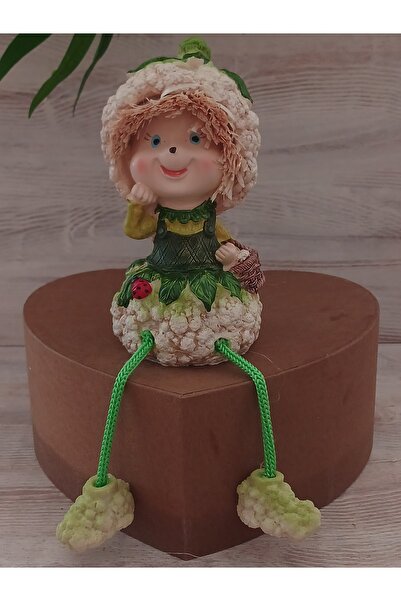 Firuze Hediyelik Ayakları Sallanan Sebze Karnıbahar Biblo, İp Bacaklı Biblo