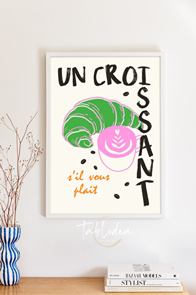 tablodea Poster cu ramă din lemn alb, cu tematică croissant și cafea în stil ...
