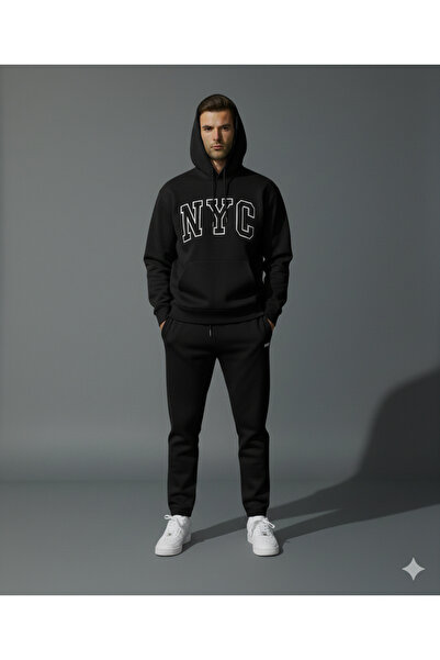 ALİ.COM طقم بدلة رياضية ثلاثي الخيوط بغطاء رأس مصنوع من القطن من الداخل NYC B...